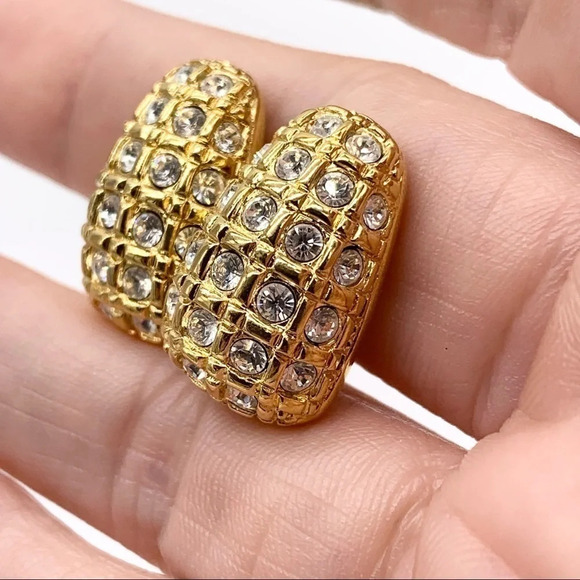 Swarovski Crystal Pave Gold Earrings - Picture 3 of 4